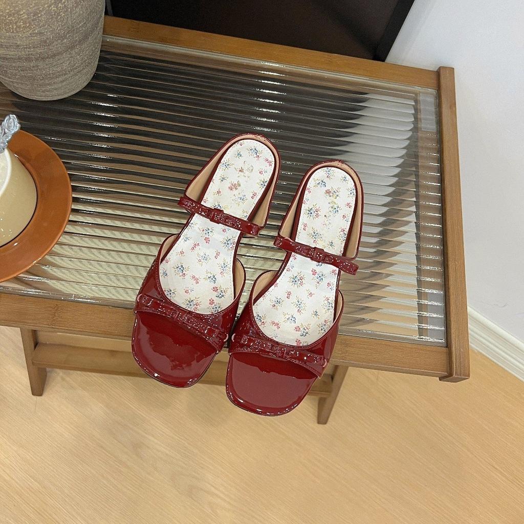 Small Inner Height Increase Women's Shoes French Beautiful Floral Bow Open-toed Cool Slippers Outer Wear Spring and Summer Skirt