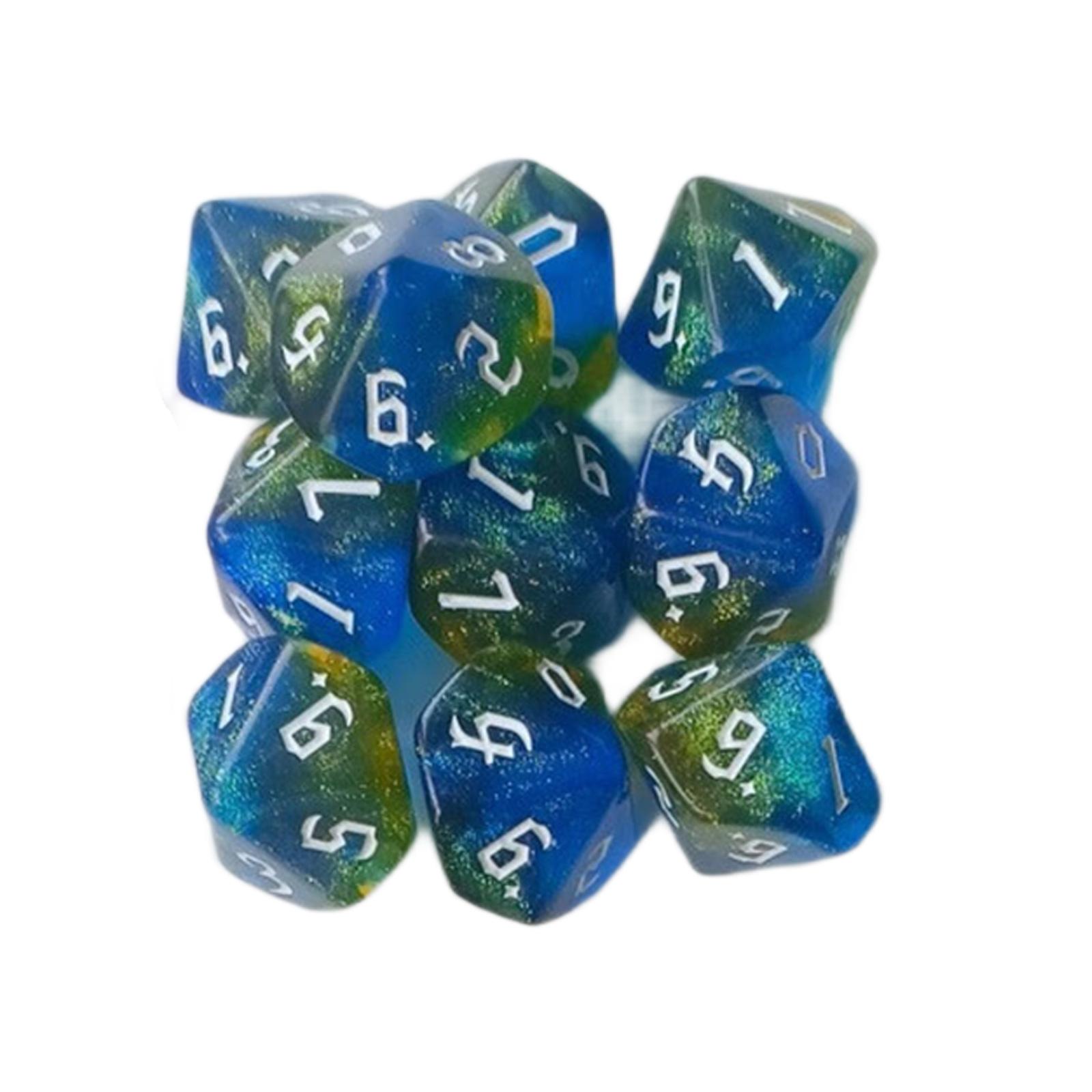 10Pcs 10 Sided Polyhedral Dices Acrylic Game Dices Glitter Colorful Tabletop Game Dices Suitable for Role Playing Game 5