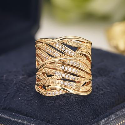 Luxury Multi-layer Hollow Zircon Wide Ring Party Music Festival Banquet  Accessories Exquisite Eye-catching Decorations