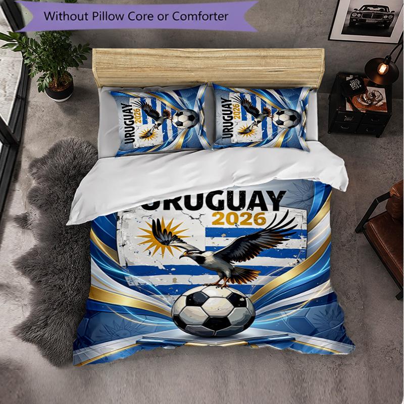 Uruguay Football Pattern 3 Pieces Bedding Set Soft Microfiber Duvet Cover with Pillow Cases for Bedroom