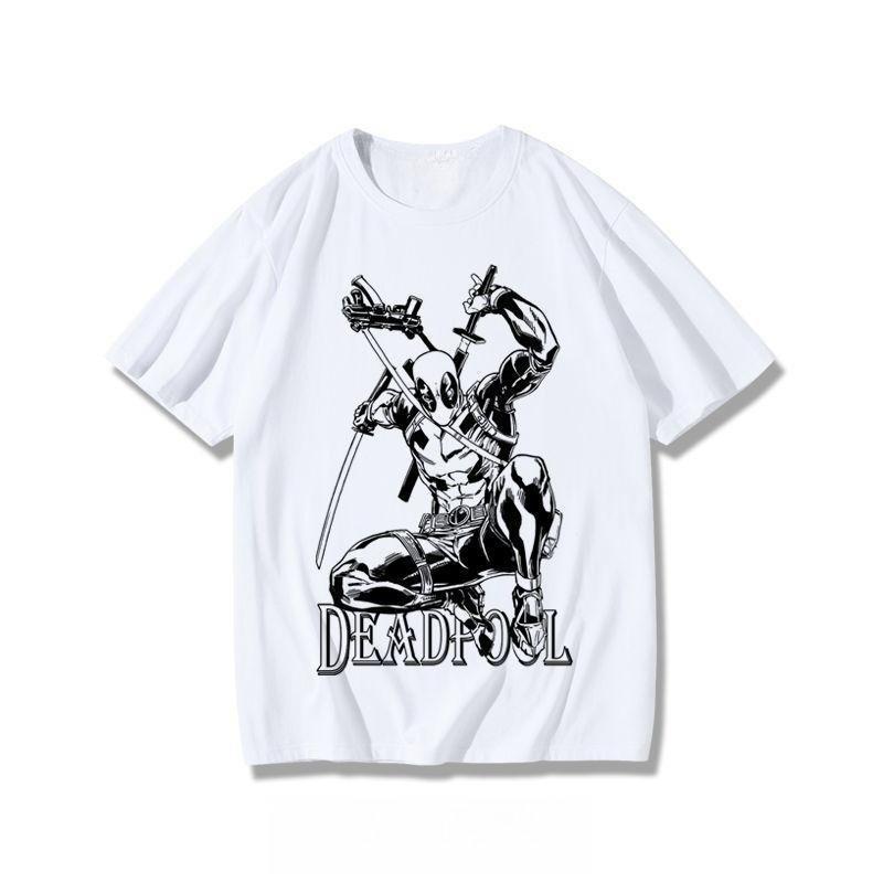 

Genuine Iron Man Deadpool Joint Van Gogh Starry Sky T-Shirt Black Korean Version Cotton Loose Short Sleeve 4XL