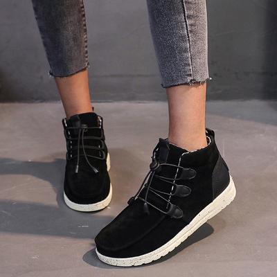 2024 2024 Herbst Winter Damen Stiefeletten Lässig Runde Zehen Schnürung Patchwork Leder Damen Flache Absätze Kurze Stiefel Übergröße 35-43
