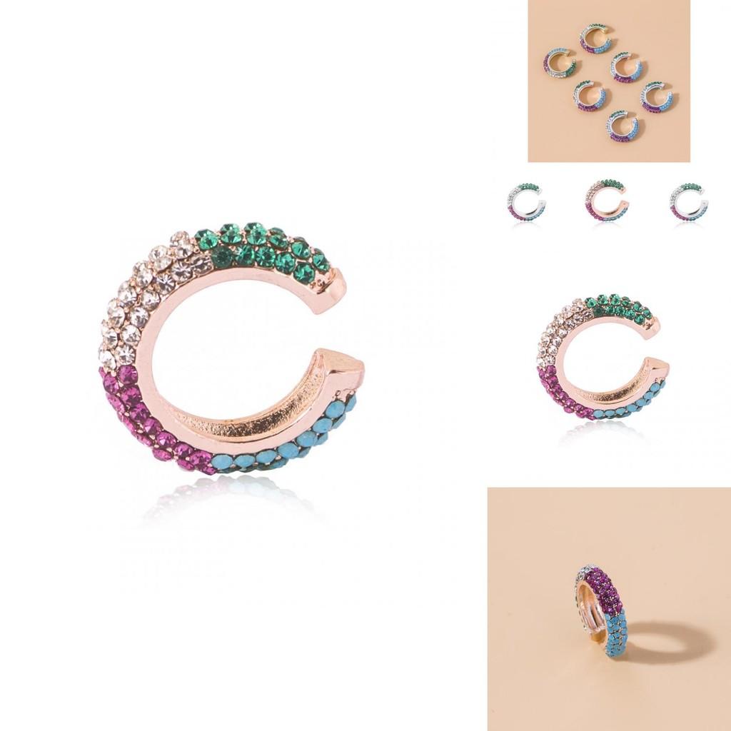 Fashionable European Style Rhinestone Ear Clips Colorful Alloy Ear Jewelry