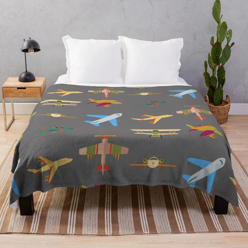 Airplane Flannel Throw Blanket Cartoon Pattern for Couch Sofa Bed King Queen Size Super Soft Warm Lightweight All Season Warm