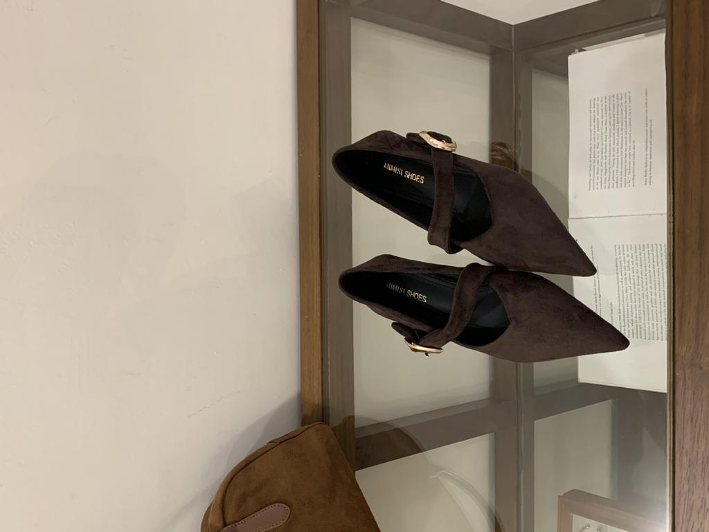 French Temperament Pointed Suede One-word Strap Single Shoes Women's Shoes 2025 Spring, Autumn and Winter Low-heeled Commuting Evening Shoes