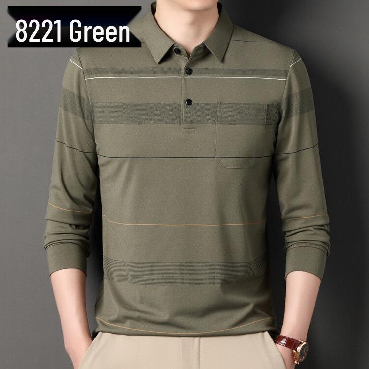 Men's Striped Autumn Cotton Polo - Long Sleeve, Turn-Down Collar, Breathable, Casual Business Shirt