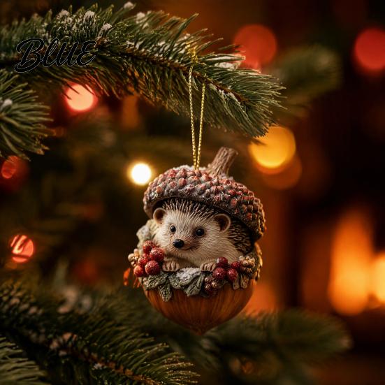 Festive Tree Ornament Forest Animal Acorn Hanging Ornament 2D Acrylic Flat Printed Decor for Christmas Woodland Creature Pendant Holiday