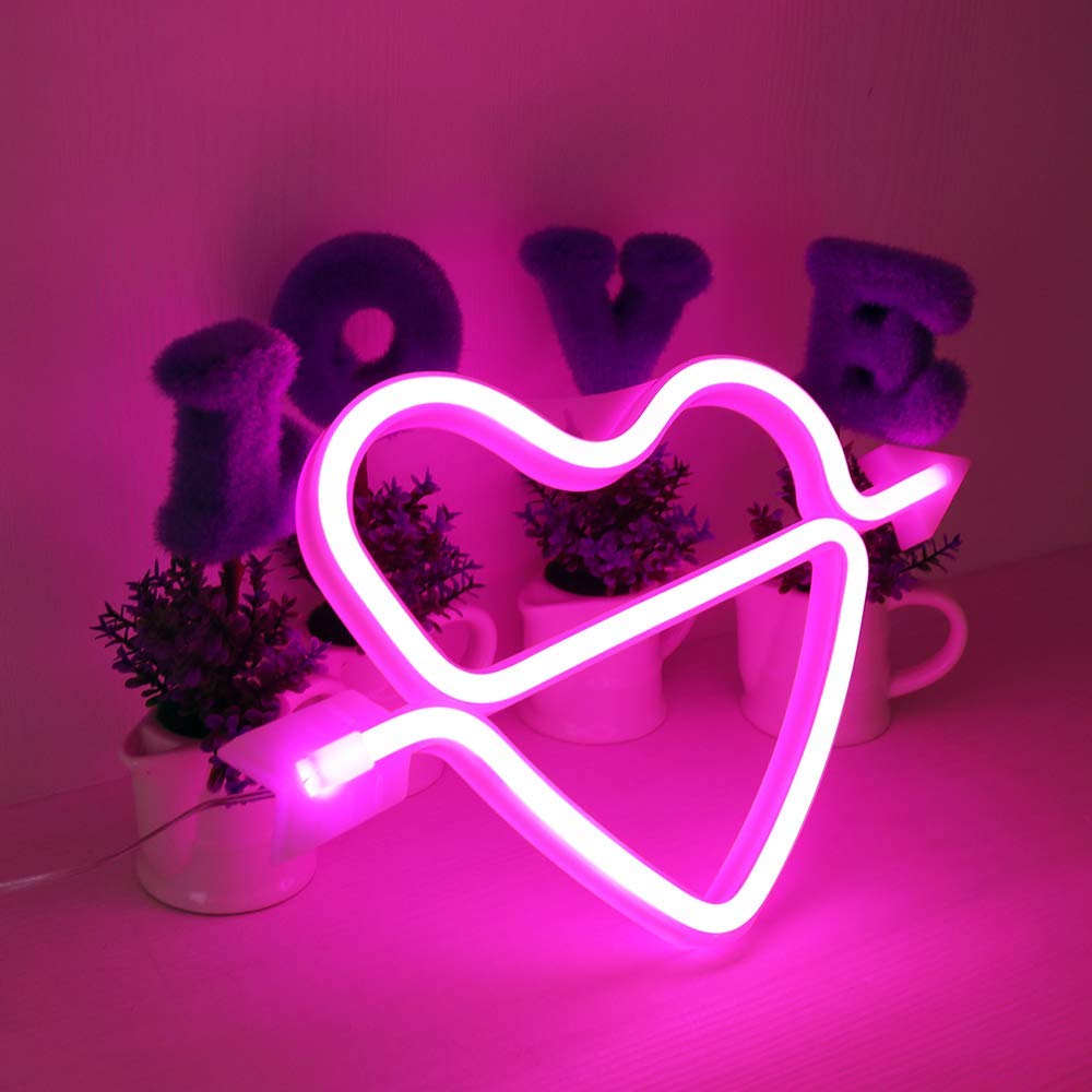

Светодиодная неоновая вывеска «Лук Купидона», светодиодный неоновый ночник «Сердце» для влюбленных, декор для спальни, гостиной, стены, вечеринки на День святого Валентина розовый