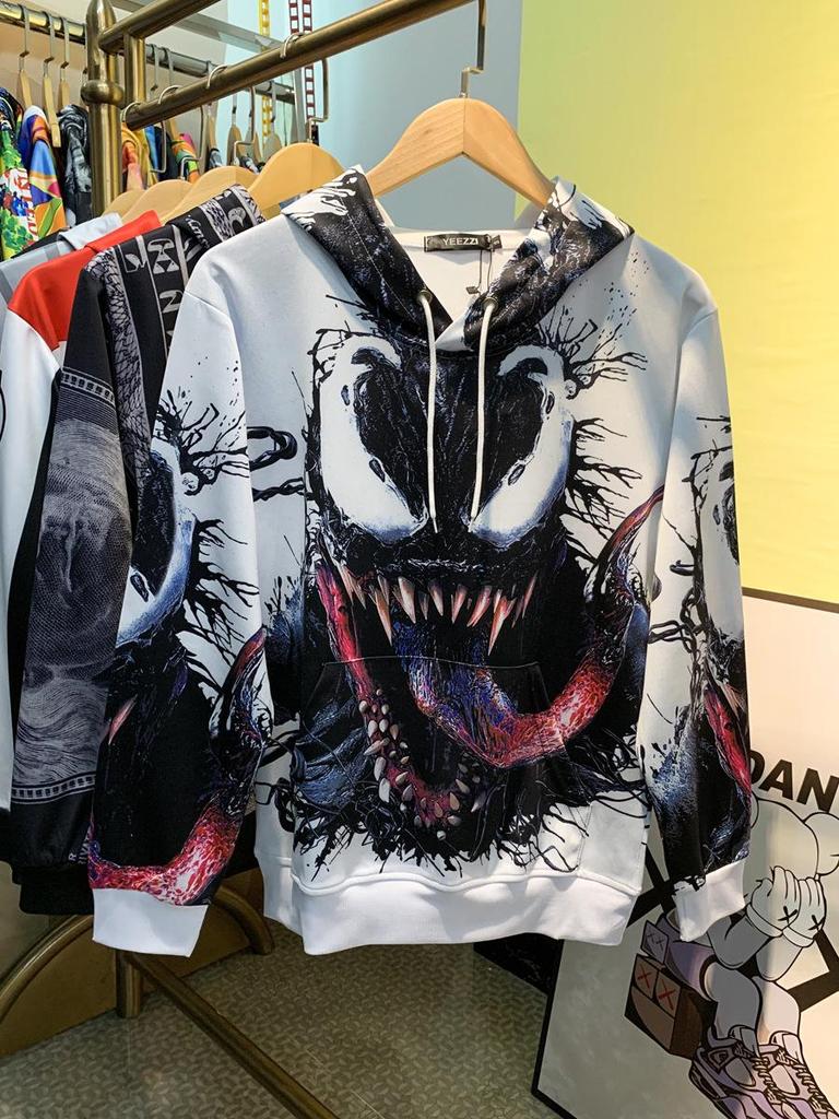 Set mikiny s kapucí a kalhot s digitálním potiskem Žralok Venom - Unisex Podzimní/Zimní Edice pro Pár