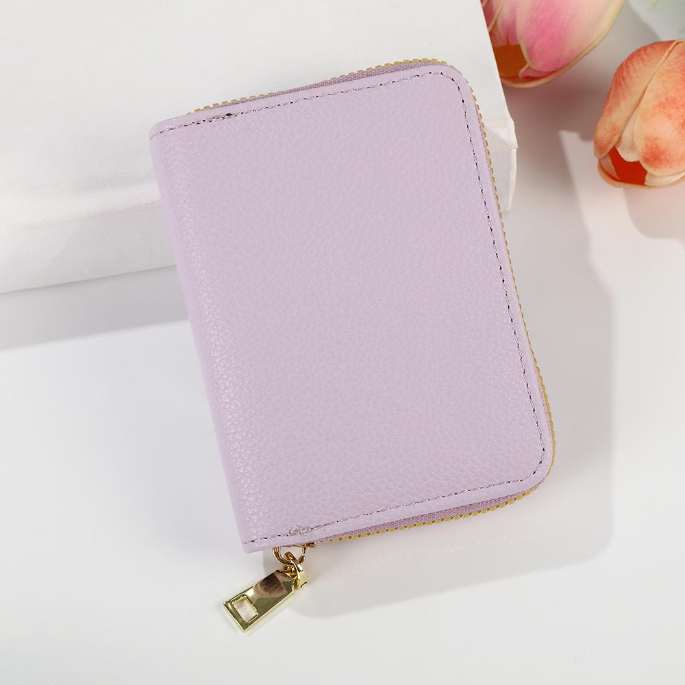 Women's Solid Color Accordion Card Holder - Lychee Pattern, Large Capacity, Multi-Card Slot, Simple Coin Purse Trend