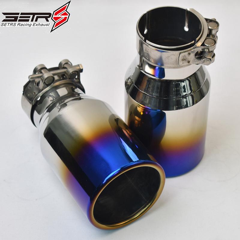 1Pc Universal Brunt Blue Stainless Steel Flat Flange Exhaust Pipe Curly Muffler Tip IN 51MM OUT 76MM
