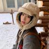 Lamb Wool Fleece Ear Protection Lei Feng Hat Women's Winter Northeast Ski Hat Warm Big Head Circumference Flying Hat