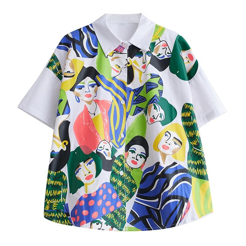 Camisas y blusas de algodón de gran tamaño de manga corta para blusa, tops informales sueltos de verano, camisa con botones para mujer