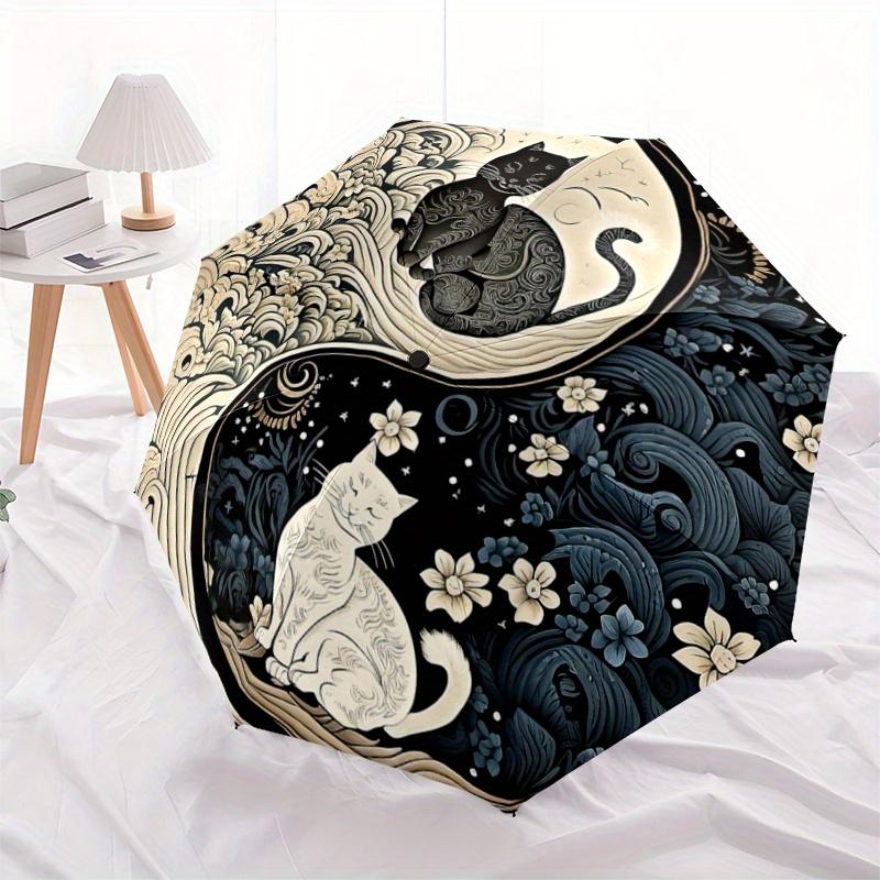 1 Stück Schwarz-Weiß-Katze Ying Yang Katze Automatisches Öffnungs- und Schließschirm - Leichtes 3-fach faltbares Design, Geeignet für Fans, Reisen, Täglichen Gebrauch - Von