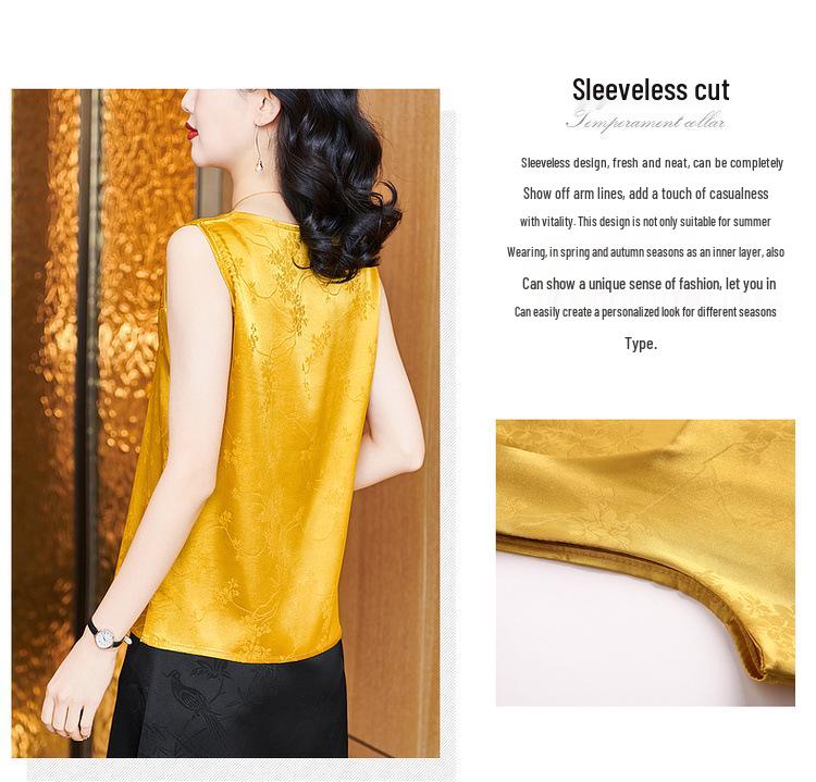 Women's Jacquard Satin Camisole - Spring 2025 Collection: Elegant, Age-Defying, Sleeveless Top