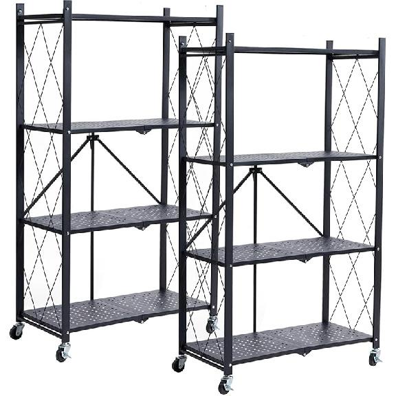 BRIAN & DANY 4-Shelf Foldable Storage Shelves with Wheels, Folding Metal Rack Shelving Unit, Heavy Duty No Assembly Organizer Shelf for Garage,
