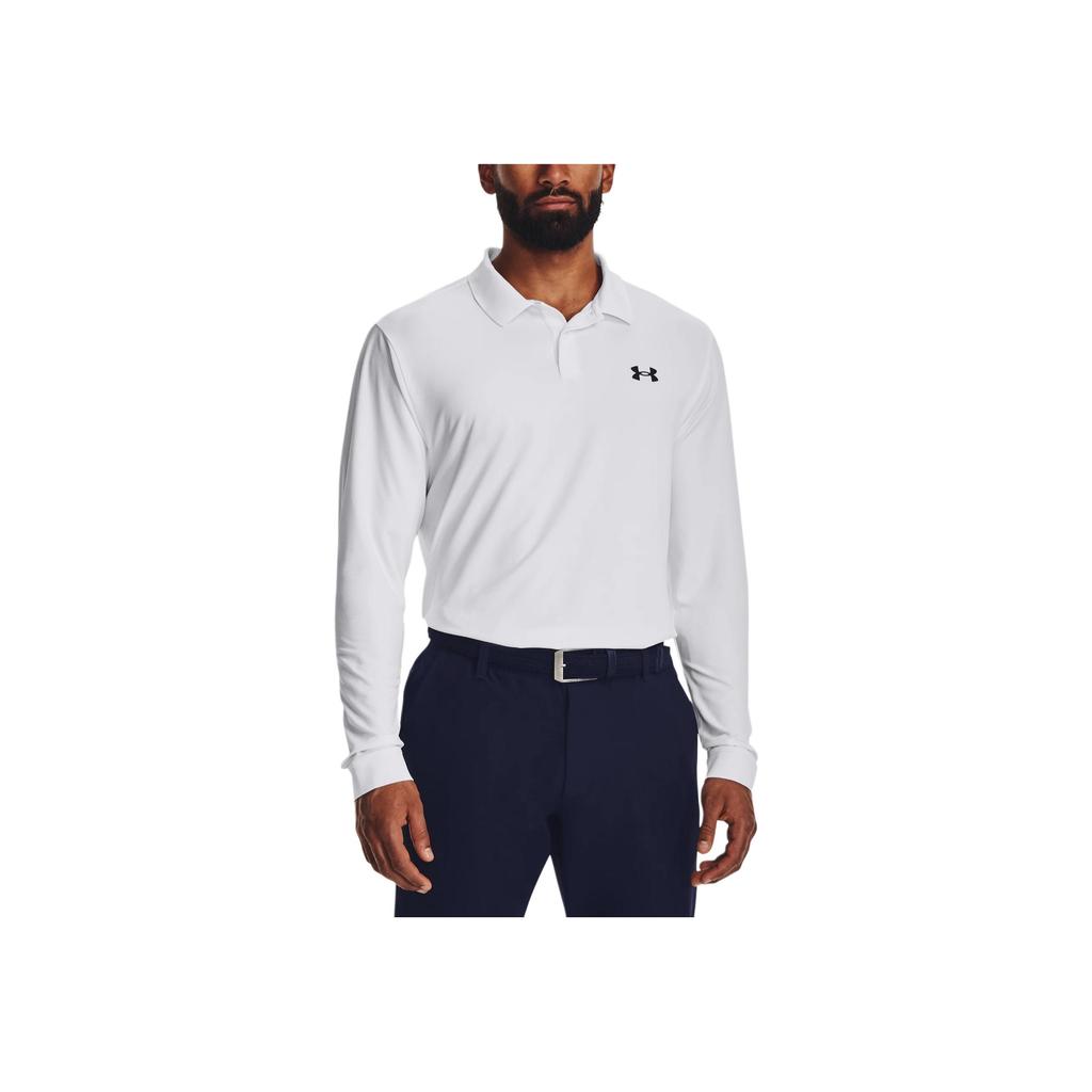 Under Armour Solid Color Printed Long Sleeve Polo Shirt Men Tops White 1379728-100
