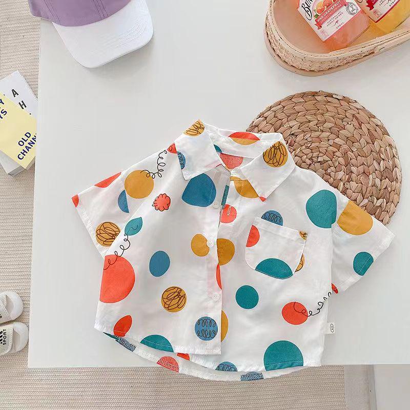 

Летняя хлопковая рубашка с лацканами Little Sun для детей - топ с короткими рукавами для малышей 140 cm