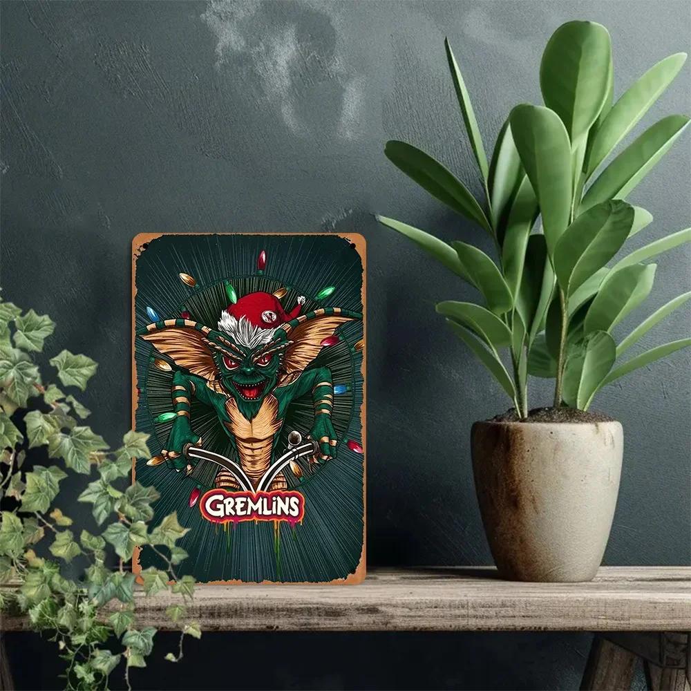 Delightful Vintage Wall Art with Gremlins, Metal Sign, Retro Humor, Perfect for Patio, Farmhouse, Cafe, a Christmas Gift Idea.
