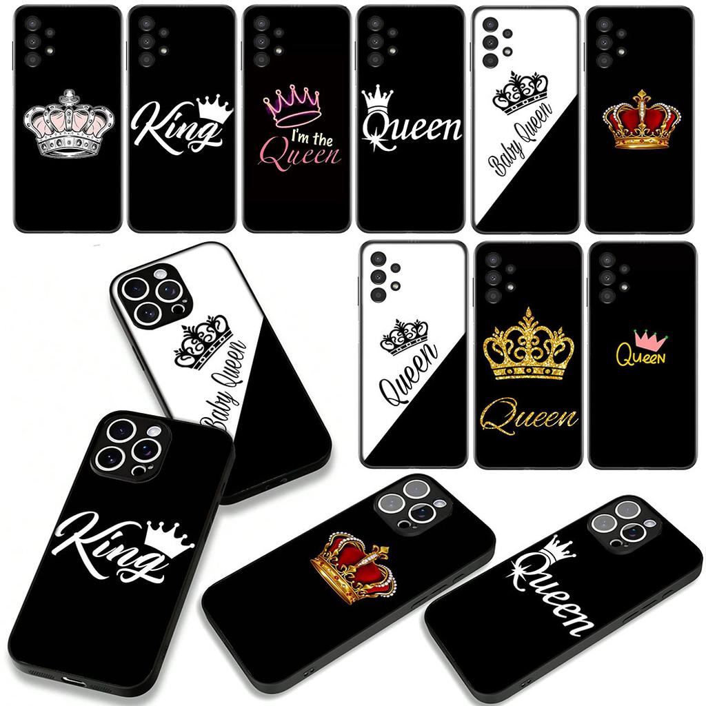 Cover for Samsung Galaxy A55 A54 A25 A36 A17 A26 A35 A33 A34 A14 A37 S8 S9 S20 S21 FE S10 Plus Case Crown King Queen golden