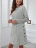 Autumn Trendy Loose Casual Crew Neck Solid Color Design Long Sleeve Short Dress