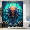 Stylish Blue Octopus Shower Curtain Modern Bathroom Decor for Bathrooms Showers Waterproof Fabric with Hook Rings