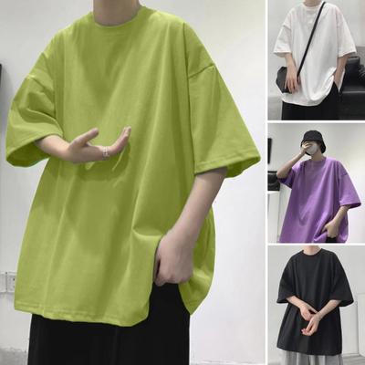 Men T-shirts Pullover Baggy Plus Size Solid Color Casual Top for Daily Wear
