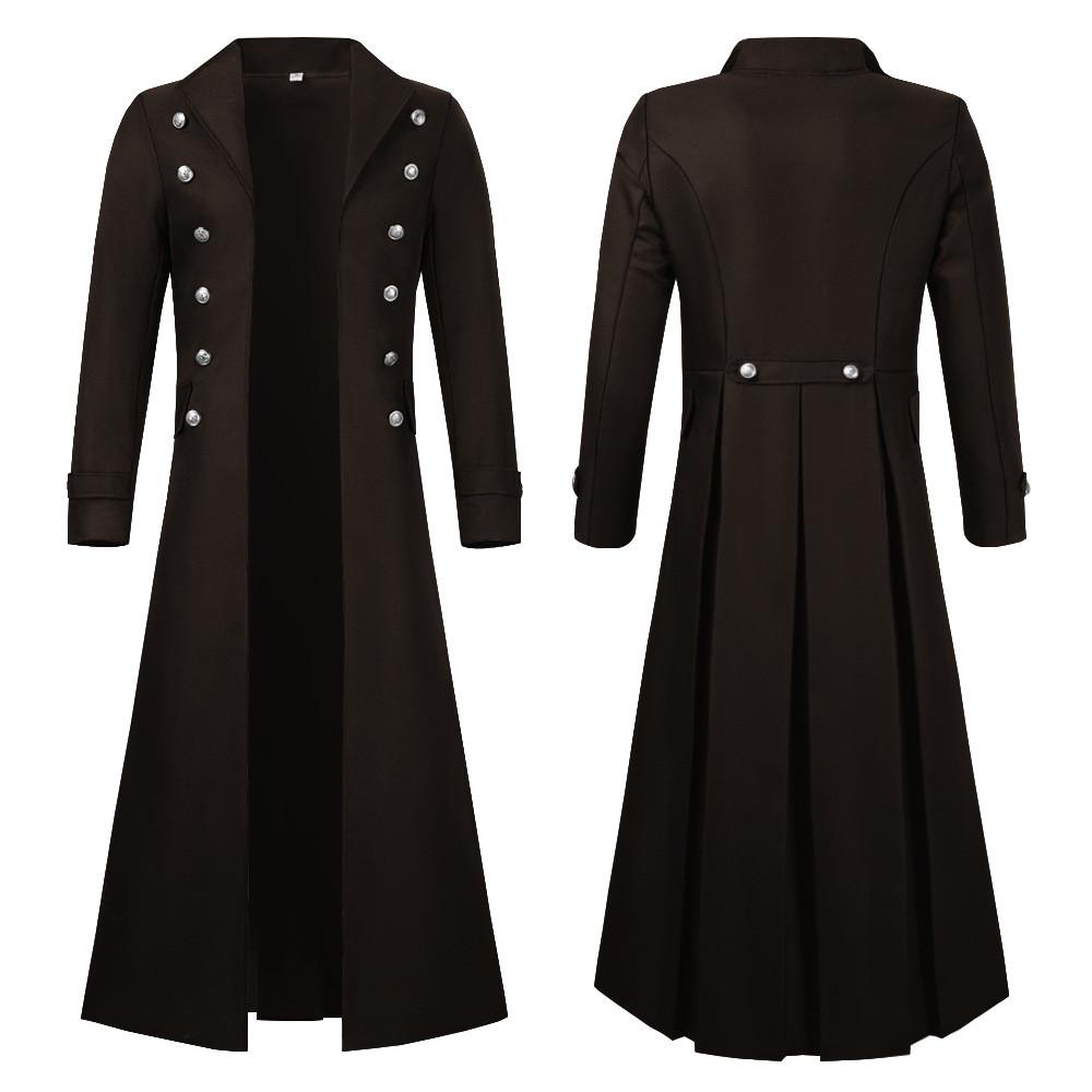 Cappotto Medievale Steampunk Gotico con Chiusura Doppiopetto per Cosplay e Giochi di Ruolo
