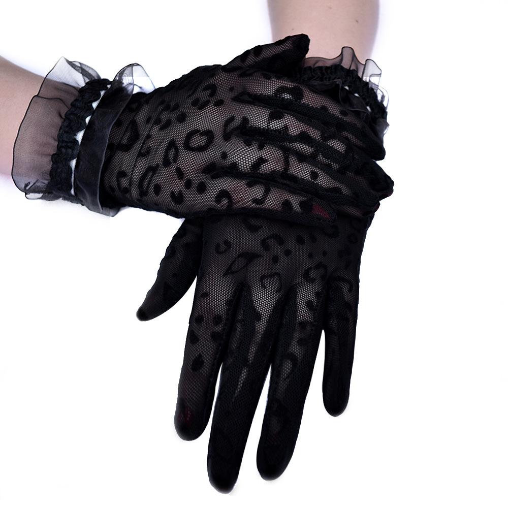 Gants Sexy à Imprimé Léopard pour Femme, Mode Printemps et Été, Gants Courts Respirants en Maille pour la Conduite et la Protection Solaire, Gants à Bord Sable Scintillant