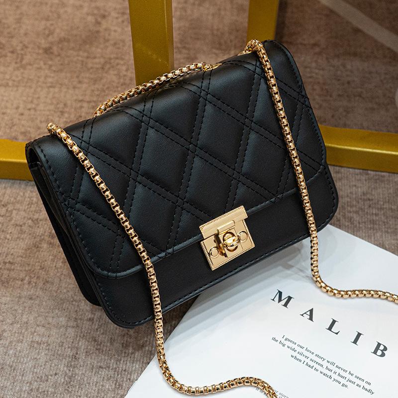 

Трендовая горячо продаваемая классическая маленькая квадратная сумка с ромбовидной вышивкой, бумажная и кожаная сумка-стилинг, женская сумка-мессенджер на цепочке, мини-сумка для мобильного телефона. чёрный