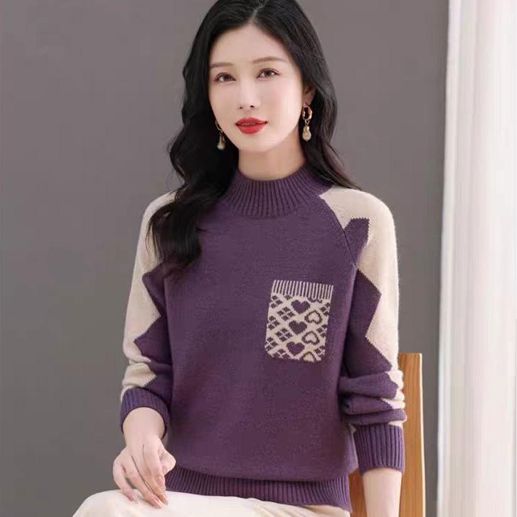 

Multicolor Sweater Women s Half Turtleneck Pullover Thickened Knitted Sweater Inner Top Loose Autumn and Winter Knitwear One Size