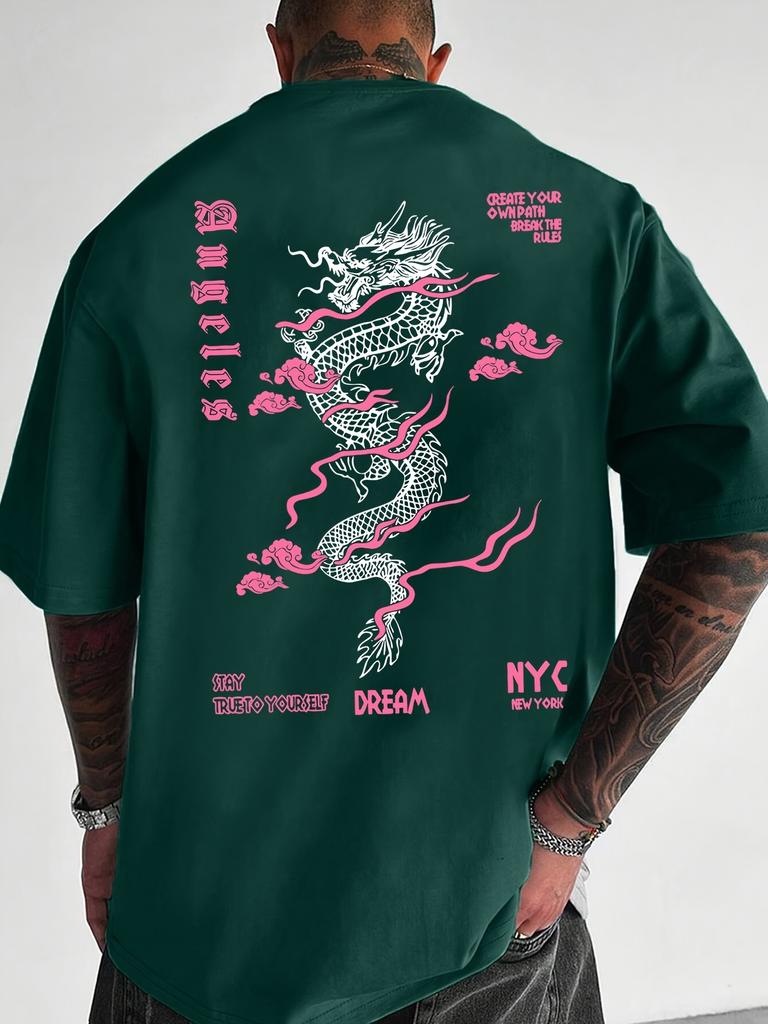 Bold Dragon and Cloud Art Graphic Tee Urban Street 100 Cotton Unisexs Tshirt Summer Breathable Lightweight Trendy Casual Shirts