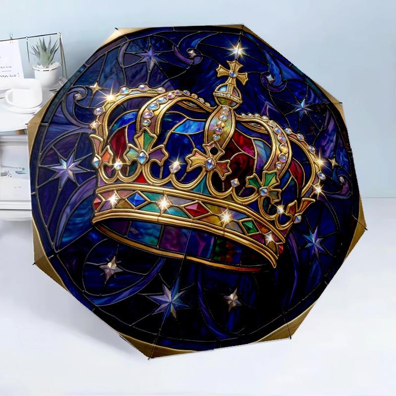 Royal Crown Emblem 8-Frame for Travel, Camping, Casual Lightweight Portable Umbrella, Essential for Every Family Holidays Birthday Gift