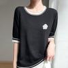 Navava Women Color Block Flower ShorT Sleeve KniT T Nk2929