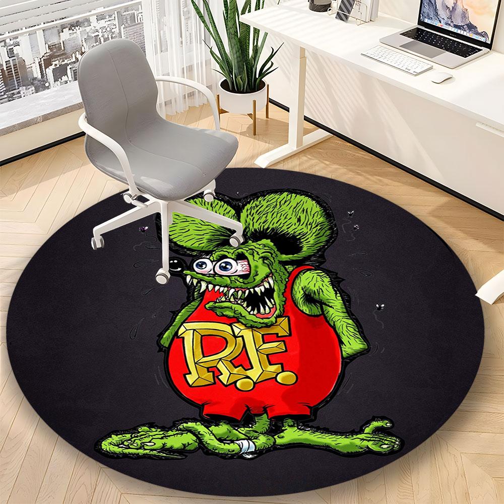 The Legend of Rat Fink Printed Round Rug – Non-Slip Round Floor Mat – Indoor Home Decor Rug