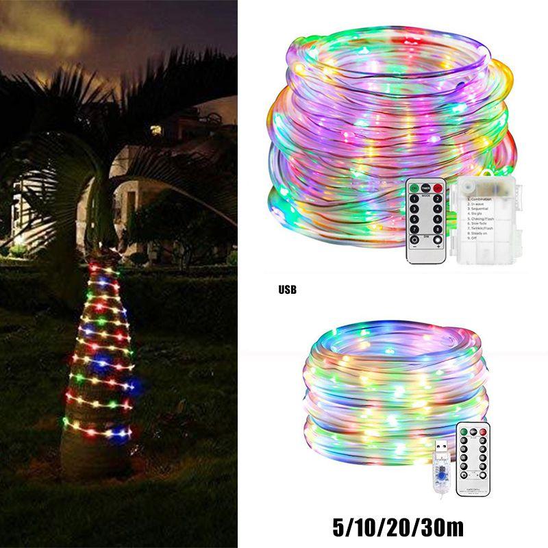 Remote-controlled 5-30m Led Rope Lights Usb/battery Box Timing Waterproof Dimmable Decor Lamp Xmas