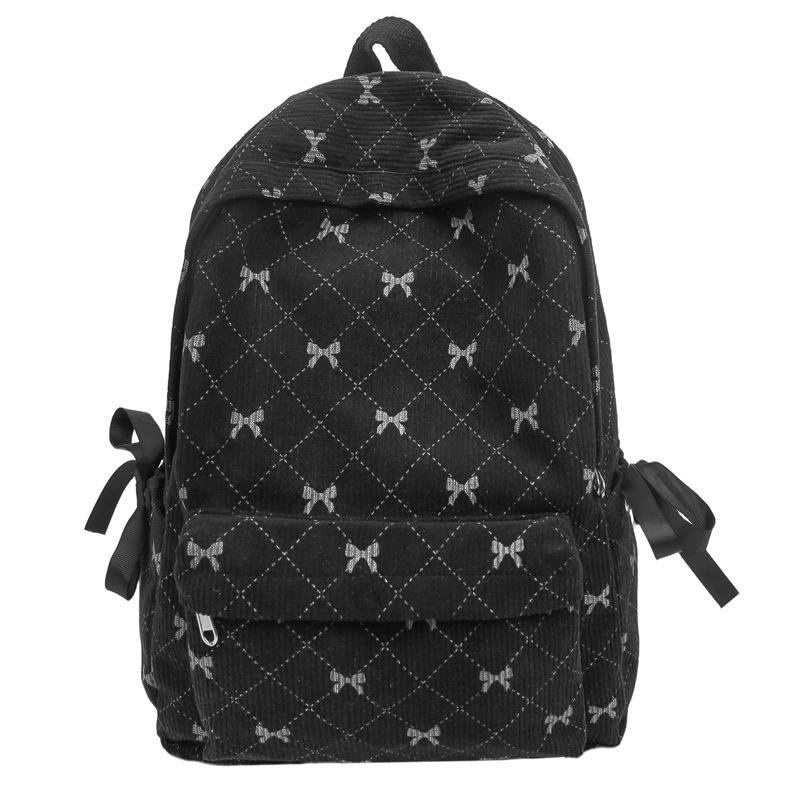 Versatile Corduroy Butterfly Print Backpack - Lightweight, Simple, Casual Design for Students