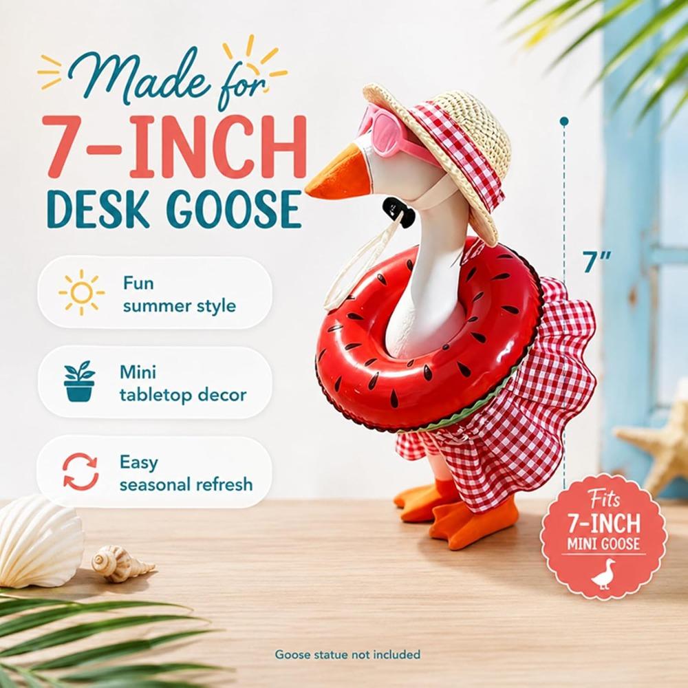 Summer Bikini Desk Goose Outfits, 7 Inch Mini Desktop Goose Clothes with Straw Hat, Sunglasses Swim Ring,Hawaiian Geese Costume