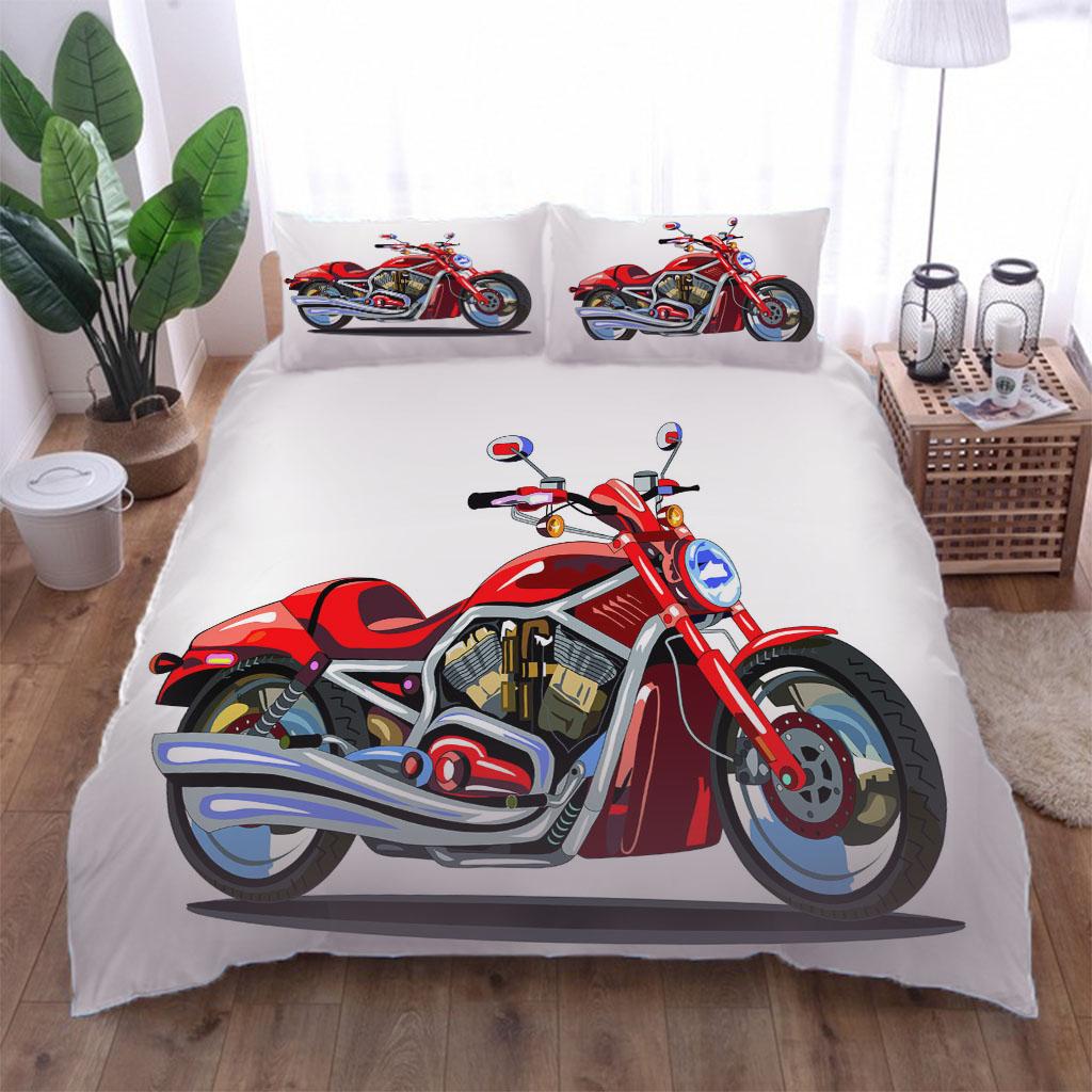 Double Linens Collection 3 Pieces 3D Sporty Cool Motorbike Bedding Collection Quilt Duvet Cover Comforter Children Bed Birthday Gift