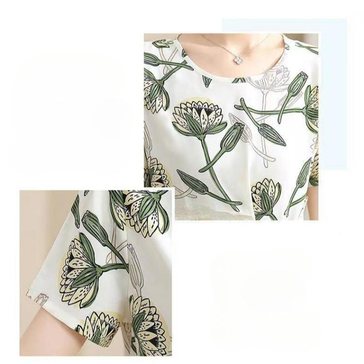 Elegante Sommerbluse für Damen Mode Kurzarm-Oberteil für Damen mittleren Alters und ältere Mütter