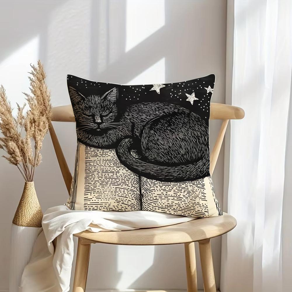 Couple Cats Cushion Cover Soft Plush Throw Pillow Cover | Double-Sided Decorative Cushion Case | Sofa Bedroom Home Decor