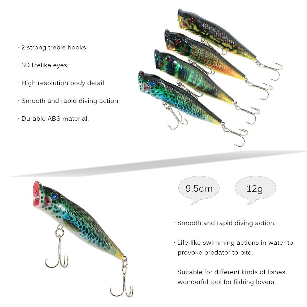 4PCS ABS Surface Popper Bait 9.5cm/12g Floating Wobbler Bait Topwater Popper Lure Trout Fishing