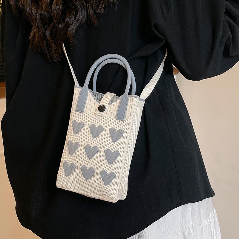 High-end Ins Knitted Mobile Phone Bag Love Series Versatile and Personalized Women's Handbag Dopamine Crossbody