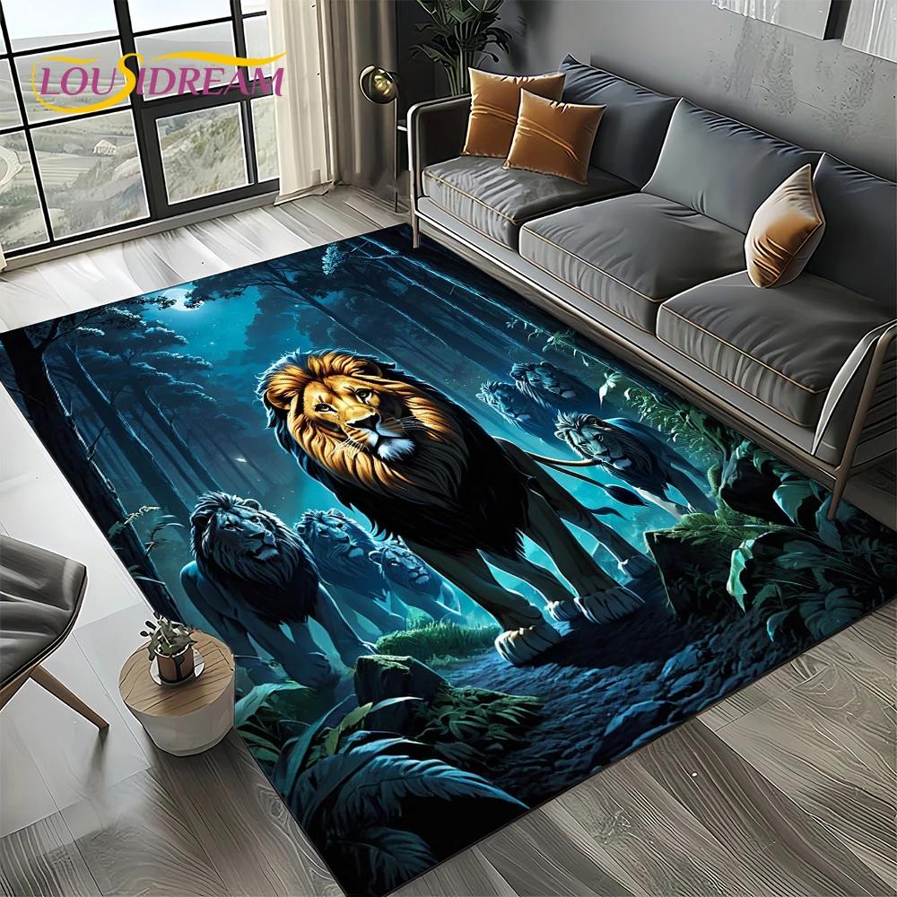Fierce Tiger Lion Leopard Beast Animal Wildlife Cartoon Carpet Rug for Living Room Bedroom Sofa Decoration,Non-slip Floor Mat