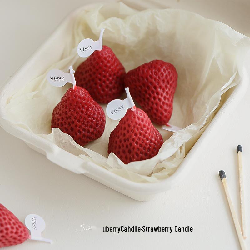 Strawberry Scented Soy Wax Candle - Creative Fruit-Shaped Home Decor for Parties and Birthdays