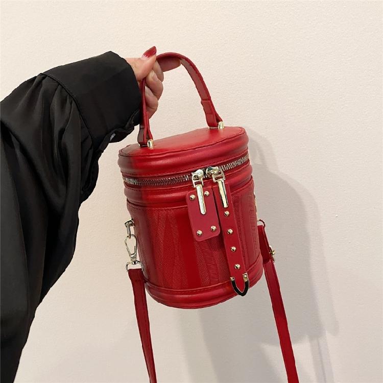 Shoulder Crossbody Bag PU Leather Cylinder Bag Bucket Handbag for Daily Activity