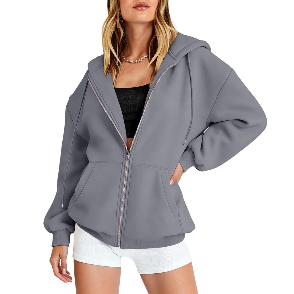 Women’s Loose Fit Zip Up Cardigan Hoodie Casual Long Sleeve Relaxed Style Outerwear for Fall and Spring