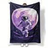 Astronaut Mond Flanell Überwurfdecke – Kosmisches Weltraumdesign, Weiches Kuschel-Fleece für Zuhause, Büro, Sofa & Auto – Ganzjahresnutzung