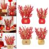 Artificial Flower Blessing Bucket Red Fruit Gold Leaves Potted Plant Tabletop Arrangement for Spring Festival Home Decor