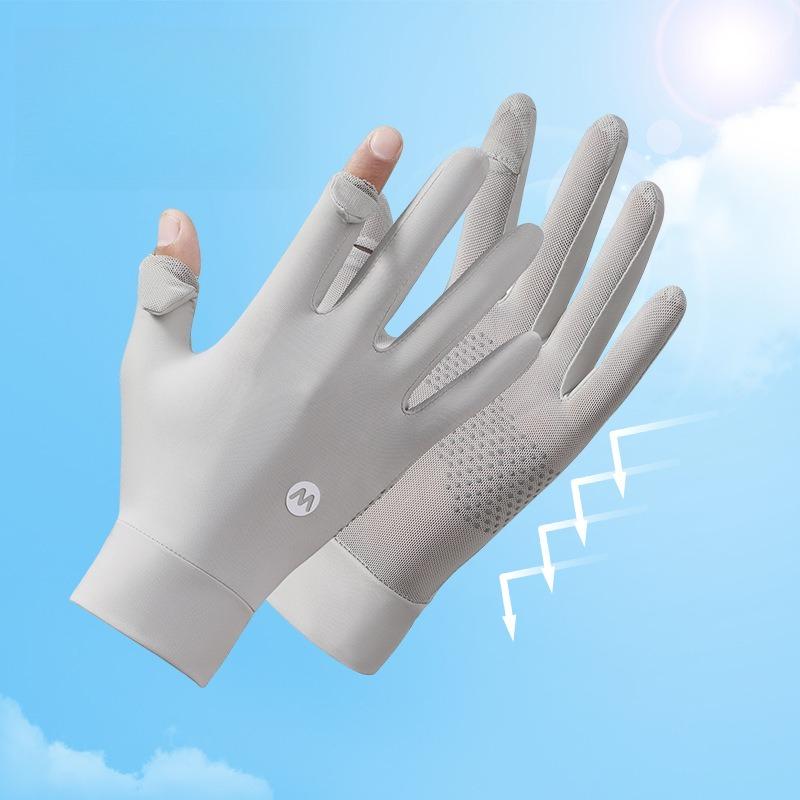 Sunscreen Gloves Women's UV Protection Summer Thin Ice Silk Non-slip Cycling Dew Two-finger Sleeves